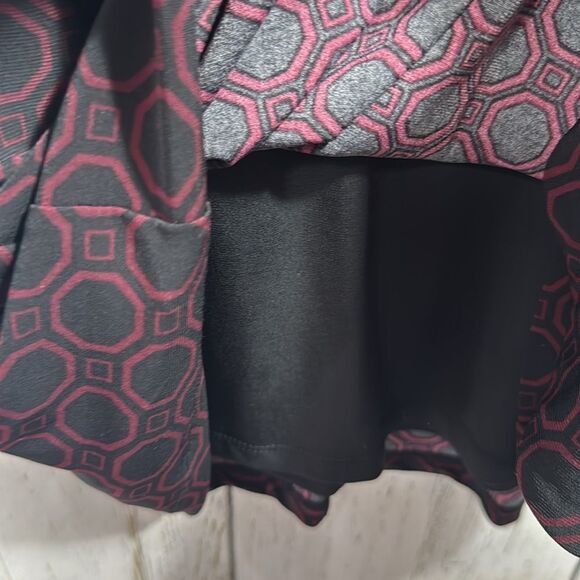 Lauren Ralph Lauren Knot Ruffle Ruched Black Burgundy 3/4 Sleeves Midi Dress - Picture 11 of 15